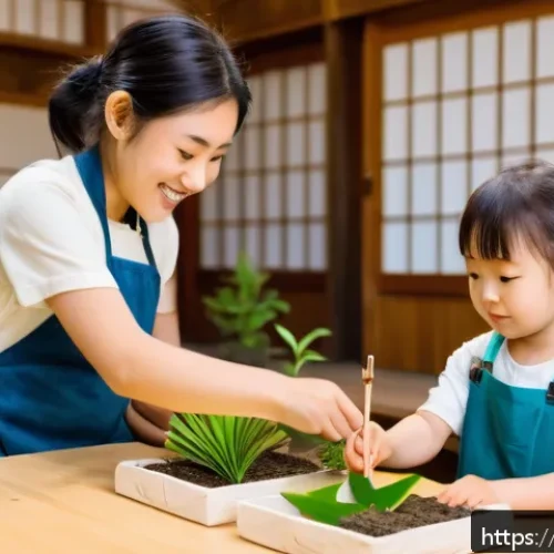 미술 교육과 지속 가능 예술 - A vibrant hands-on workshop scene where children wearing casual clothing and aprons, with at least o...