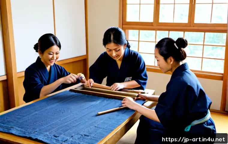 미술 교육과 전통 공예 - Photorealistic Japanese art classroom, an experienced craft instructor guiding a small group of stud...